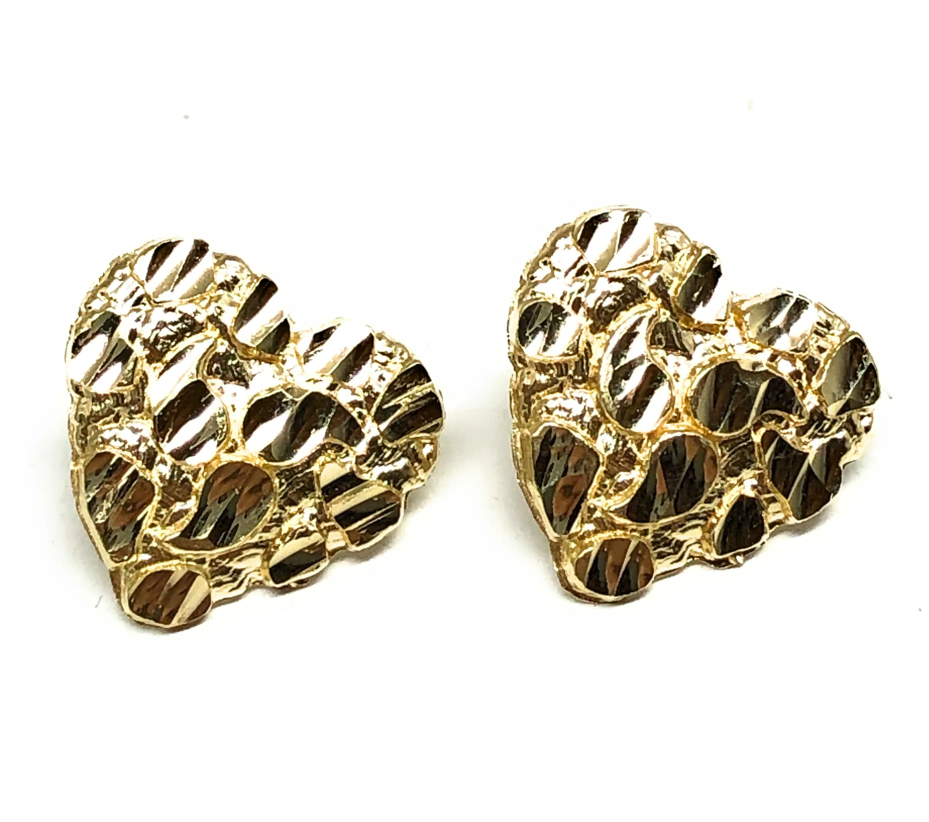 10k Solid Gold Yellow Heart Nugget Stud Earrings (MED)