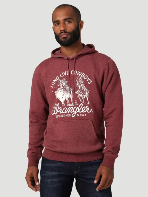 112336434- Wrangler Men’s Long Live Cowboy Hoodie - Burgundy Heather