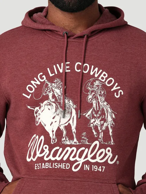 112336434- Wrangler Men’s Long Live Cowboy Hoodie - Burgundy Heather