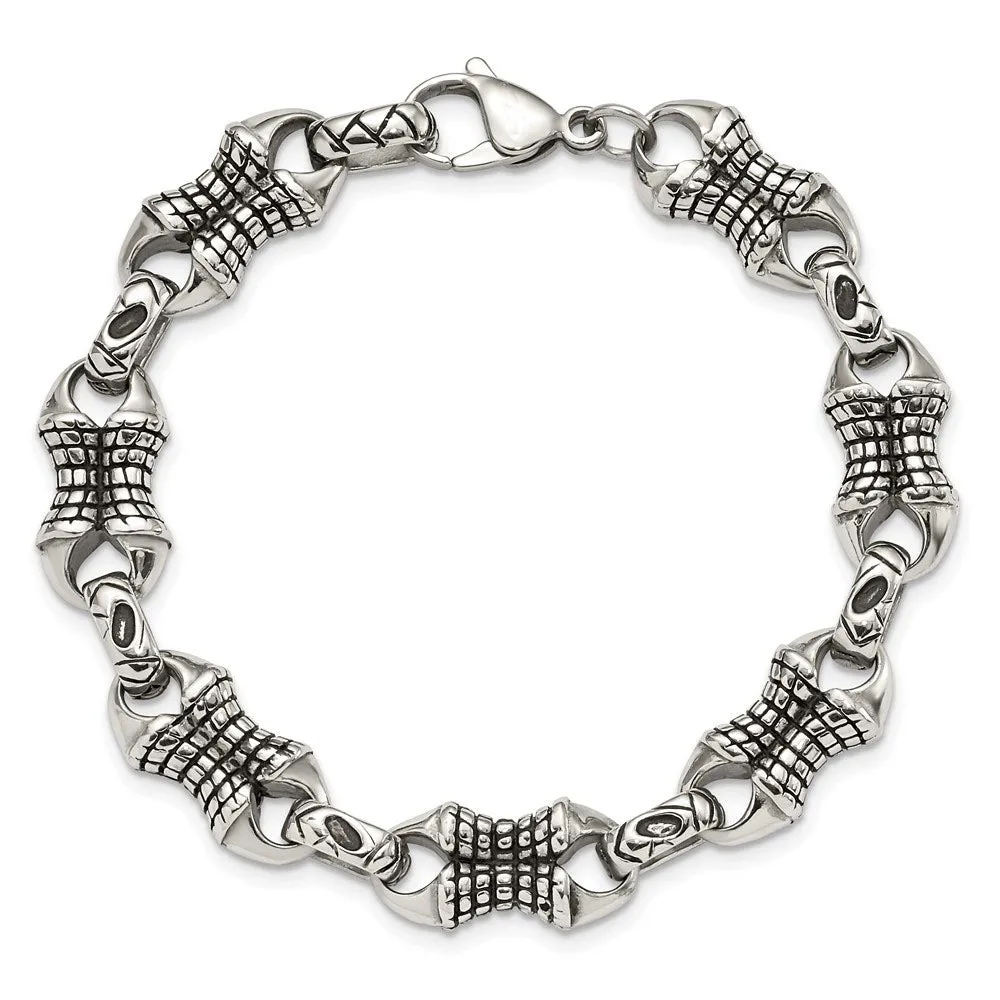 13mm Stainless Steel Antiqued & Textured Chain Link Bracelet, 8.75 In