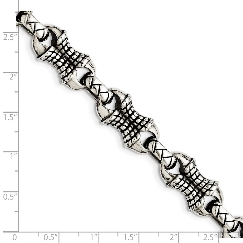 13mm Stainless Steel Antiqued & Textured Chain Link Bracelet, 8.75 In