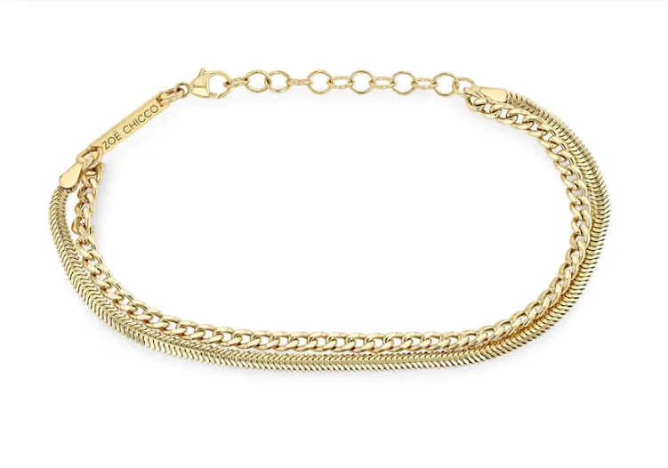 14K SMALL CURB & SNAKE DOUBLE CHAIN BRACELET