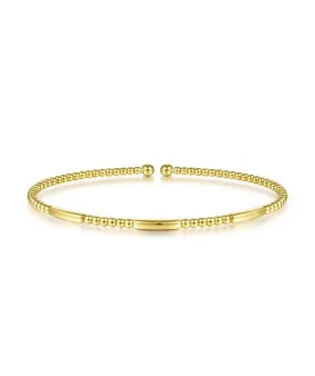 14K Yellow Gold Alternating Bujukan Bead and Plain Bar Cuff Bracelet