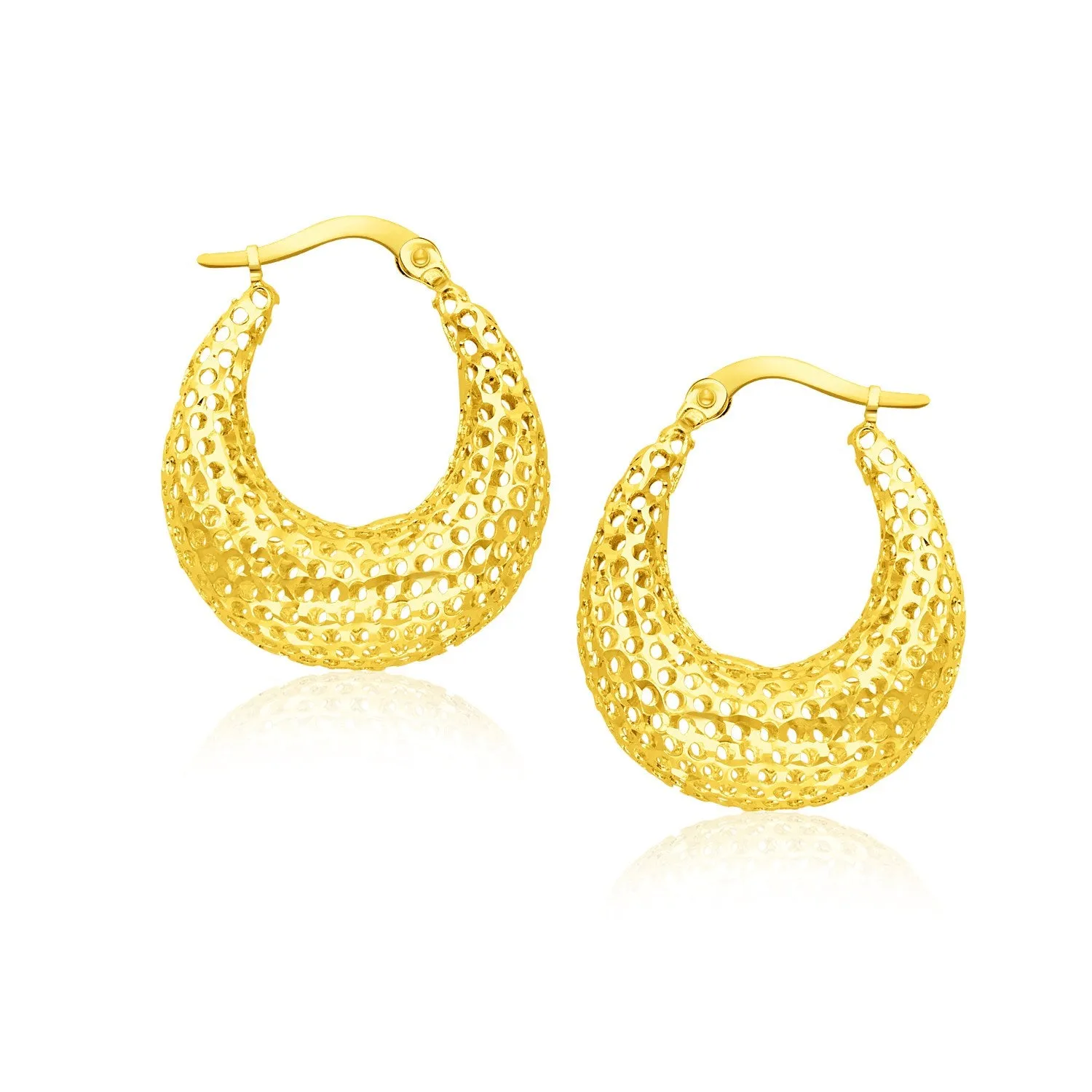 14k Yellow Gold Mesh Style Graduated Hoop Earrings-rx45805