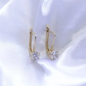 14K Yellow Gold Small White CZ Dangle Earrings