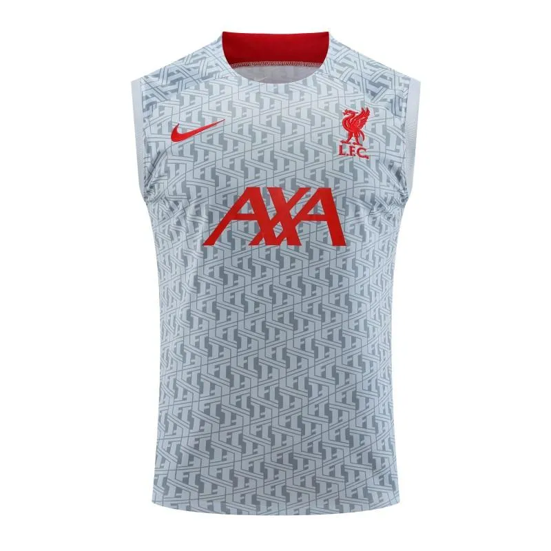 23-24 Liverpool White/Grey Grid Vest Jersey+Shorts