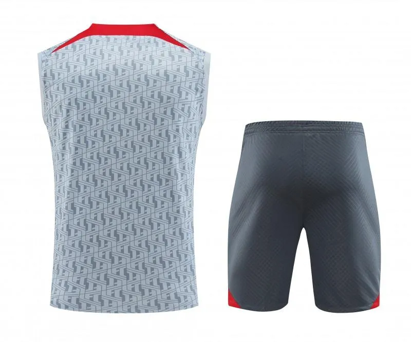 23-24 Liverpool White/Grey Grid Vest Jersey+Shorts