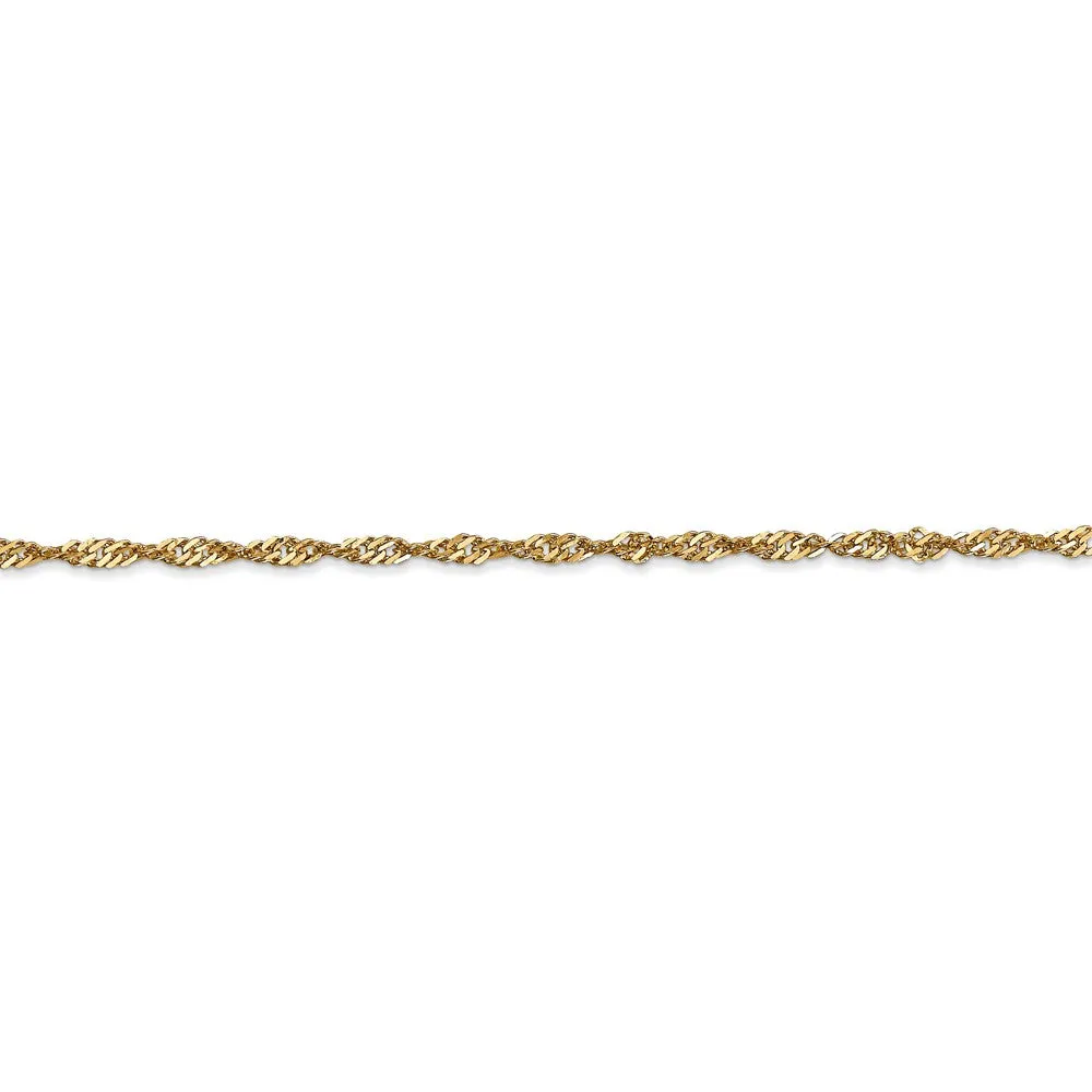 2mm, 14k Yellow Gold, Singapore Chain Bracelet