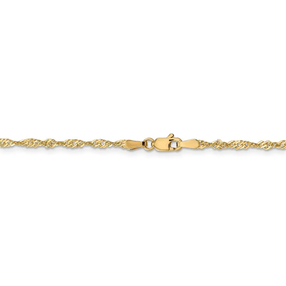 2mm, 14k Yellow Gold, Singapore Chain Bracelet