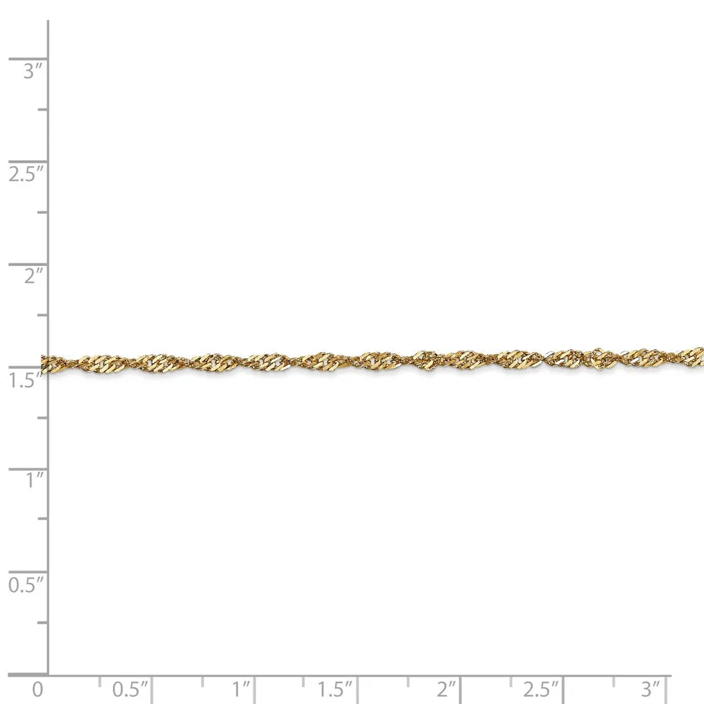 2mm, 14k Yellow Gold, Singapore Chain Bracelet