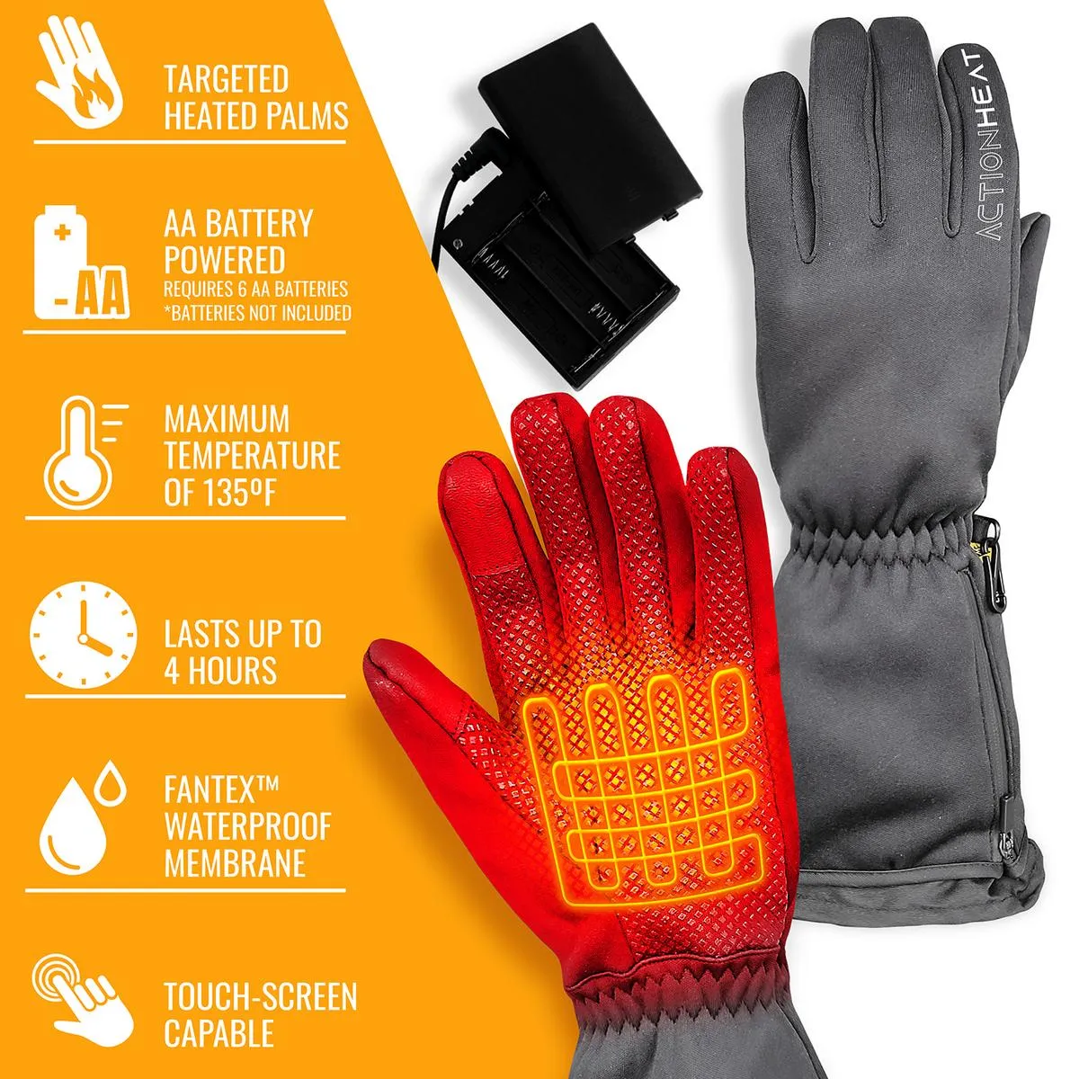 ActionHeat AA Battery-Powered Touch-Screen-Capable Heated Gloves for Women