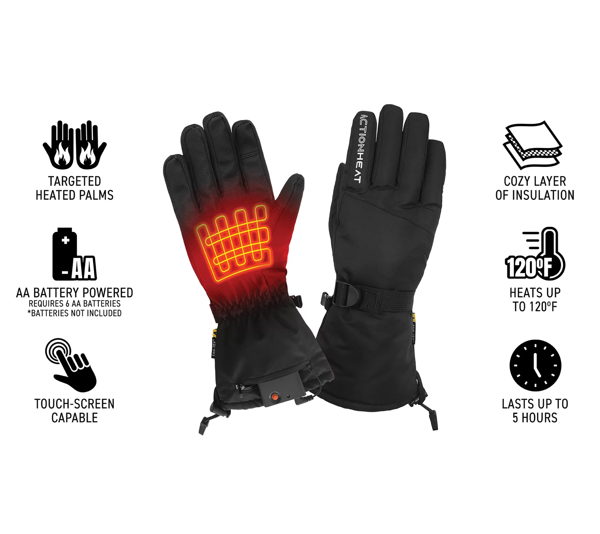 ActionHeat Women's Adjustable AA Battery Heated Snow Gloves