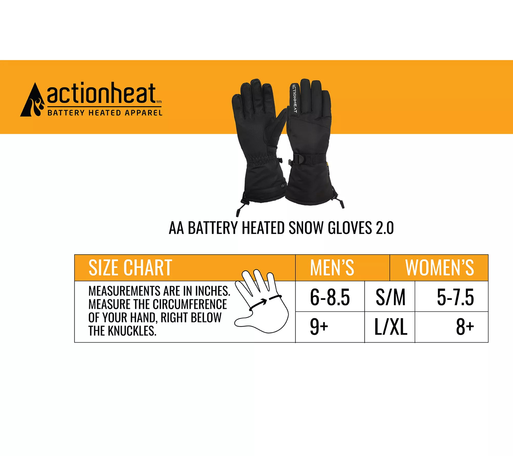 ActionHeat Women's Adjustable AA Battery Heated Snow Gloves