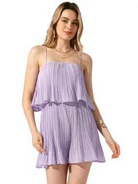 Allegra K - Spaghetti Strap Layer Pleated Romper