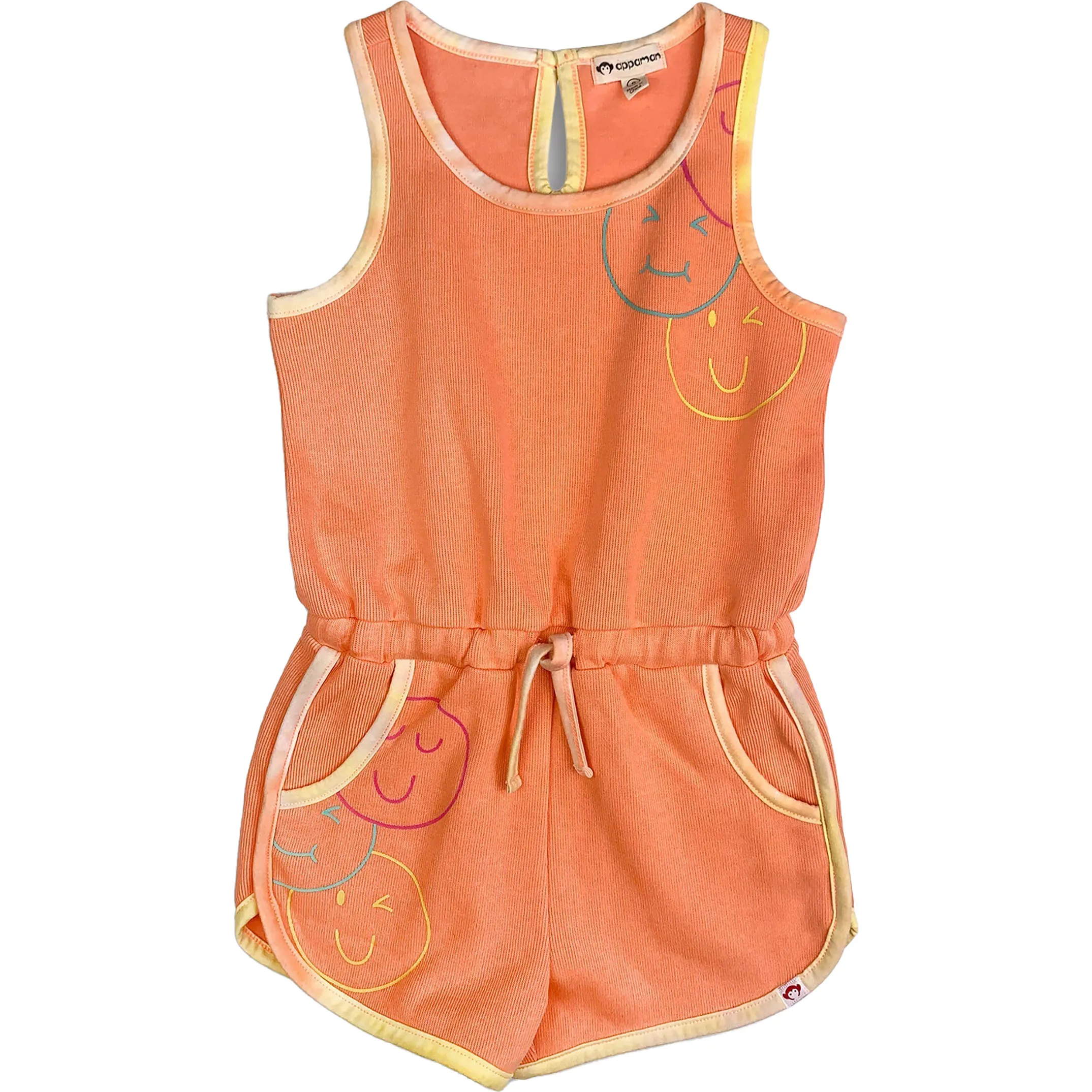 Appaman Olivia Sleeveless Drawstring Waist Romper, Apricot