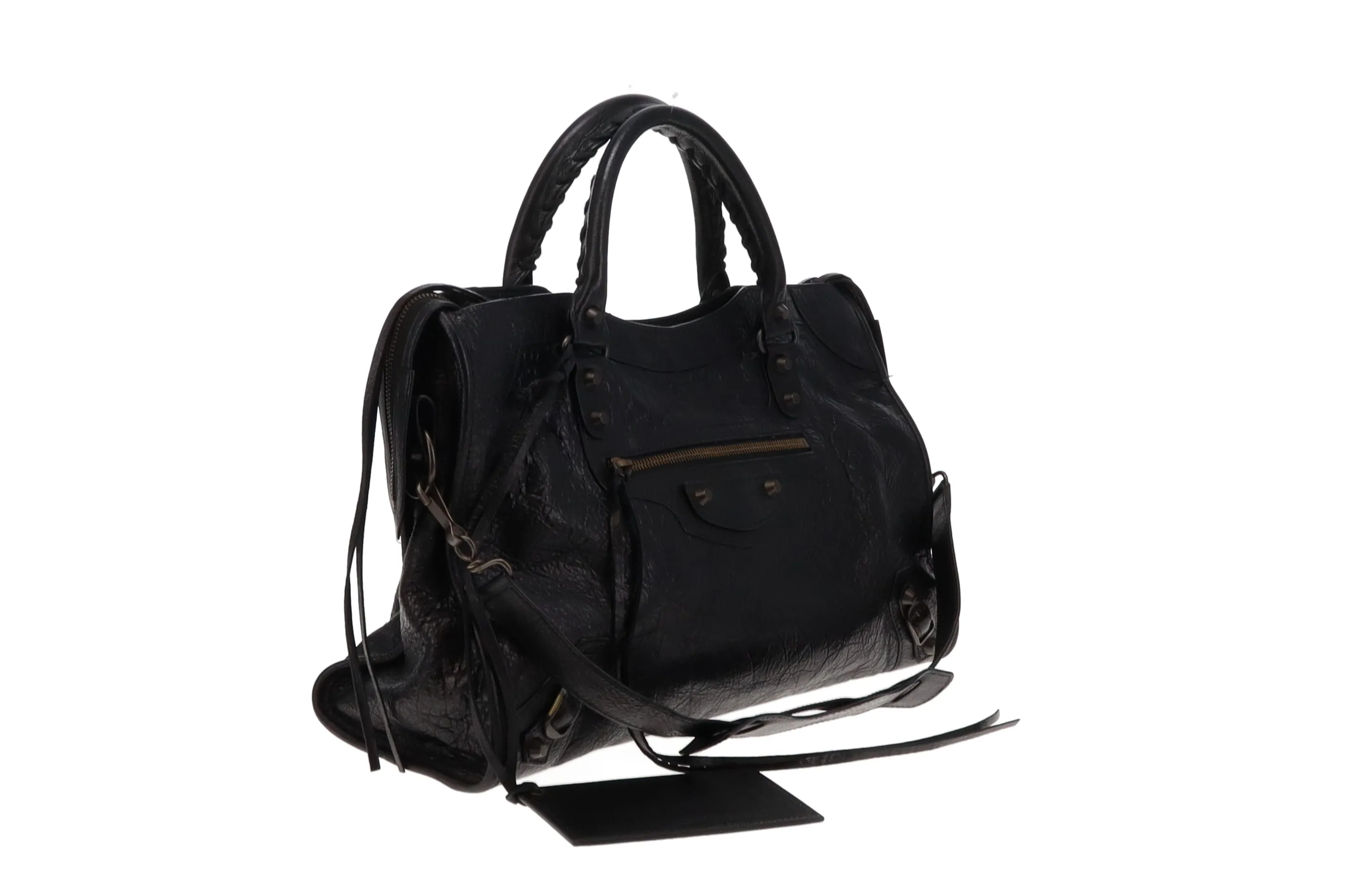 Balenciaga Black Crinkled Leather City Bag