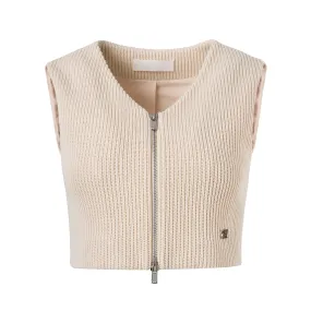 Beige V-neck Tweed Vest-