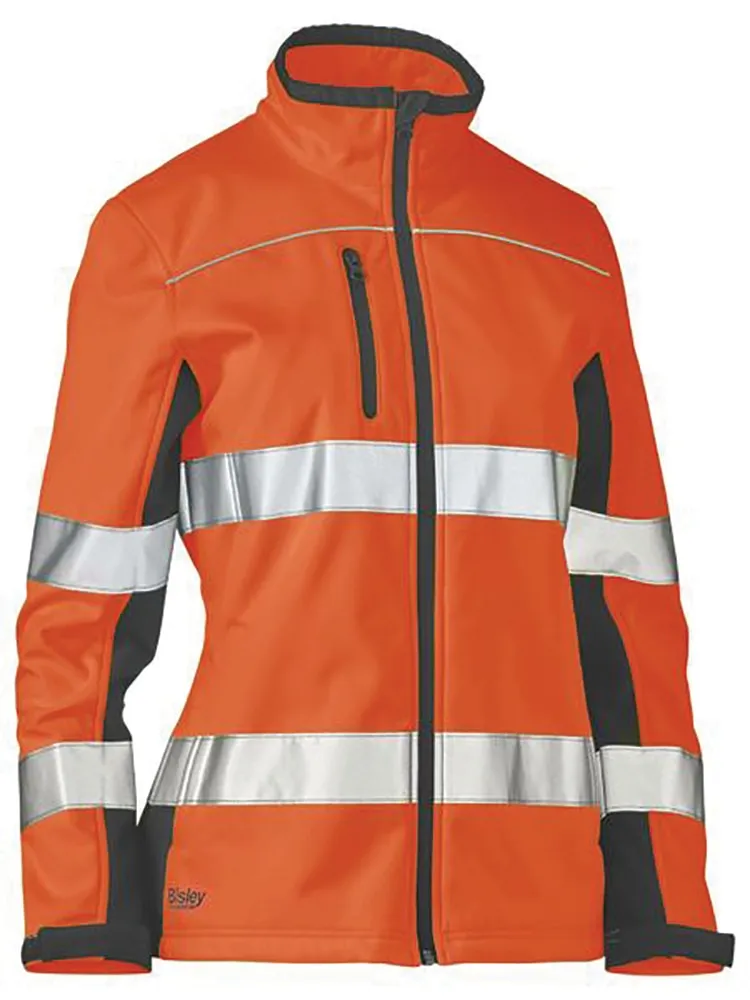 Bisley Workwear BJL6059T Jacket - Women's Taped Two Tone Hi Vis Soft Shell - Orange/Navy - 6