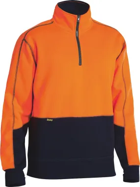 Bisley Workwear BK6989_TT05 Pullover - Hi-Vis - Fleece - 1/4 Zip - Orange/Navy - XS