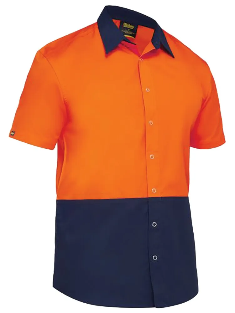 Bisley Workwear BS1442 Shirt - Food - Short Sleeve - Two Tone - Hi-Visibility - Orange/Navy - XS