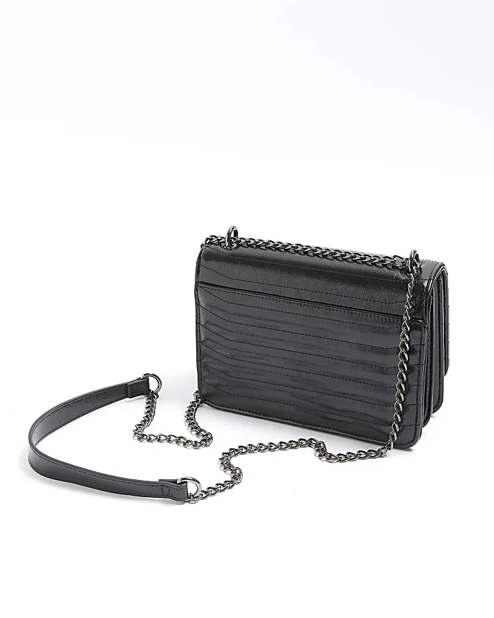 Black Quilted RI Chain Strap Shoulder Bag