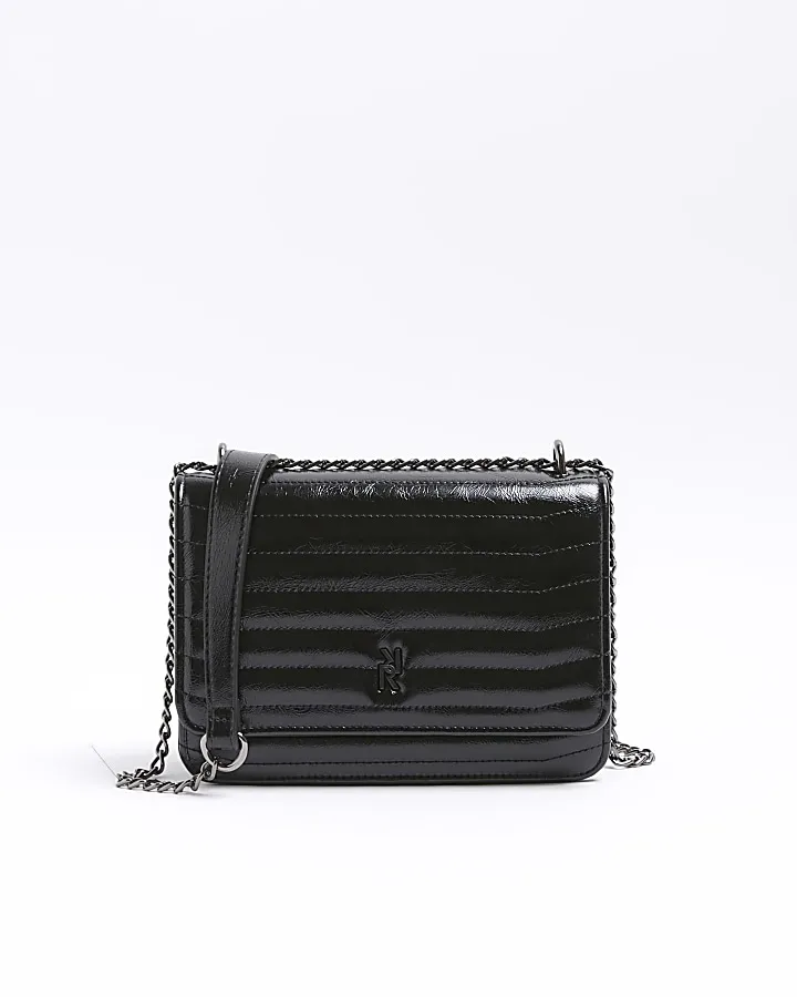 Black Quilted RI Chain Strap Shoulder Bag