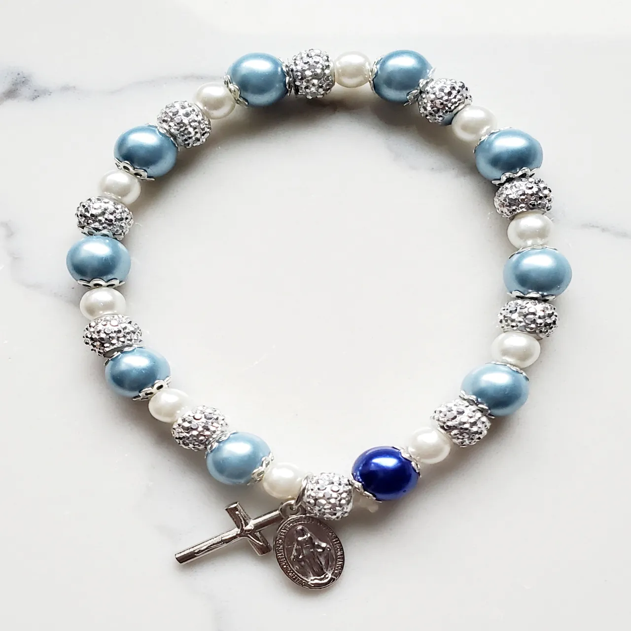 Blue Bead Miraculous Medal Bracelet (50 % off)