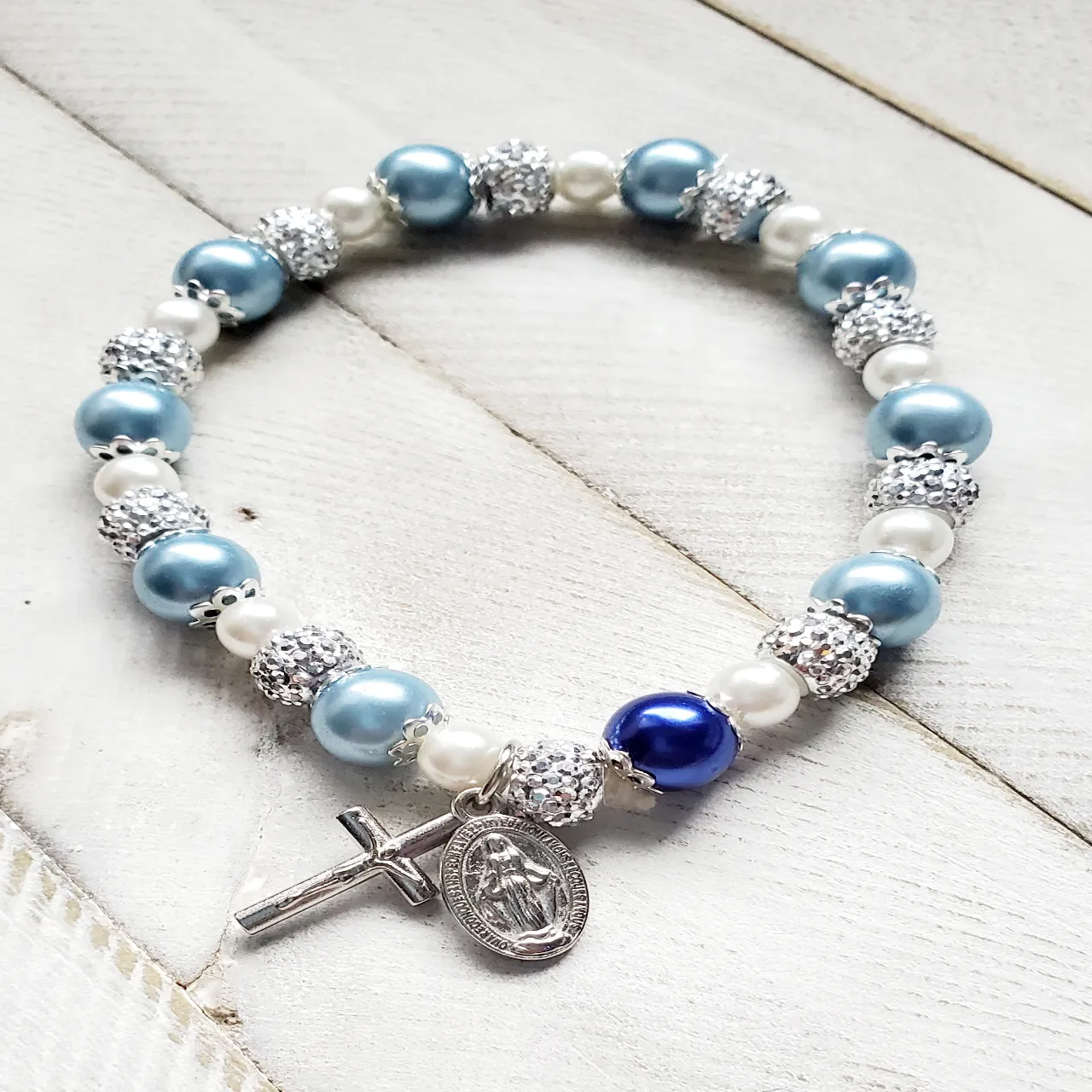 Blue Bead Miraculous Medal Bracelet (50 % off)