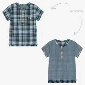 Blue Organic Cotton Check Tunic Shirt