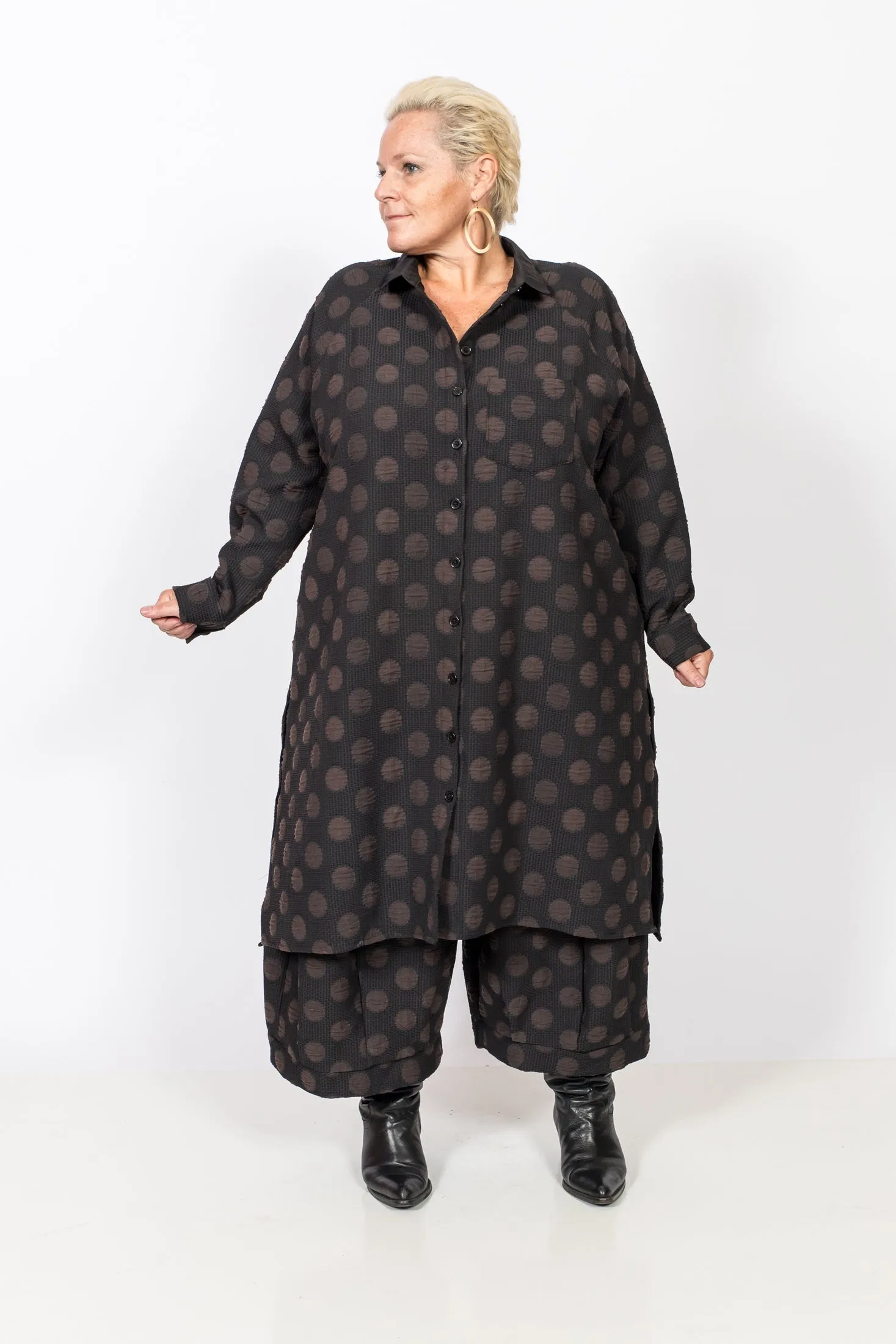 Brown Polka Dot Shirt Dress/Tunic