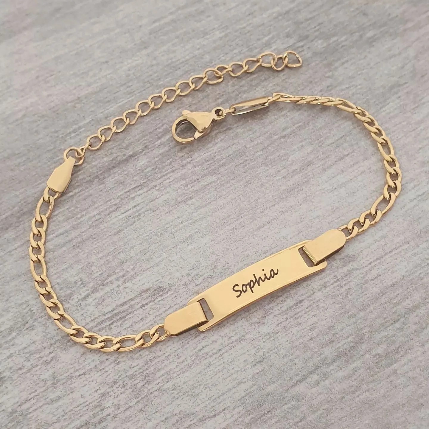 Caitlin Personalized ID Bracelet Gold Stainless Steel, Adjustable Size (READY IN 3 DAYS)