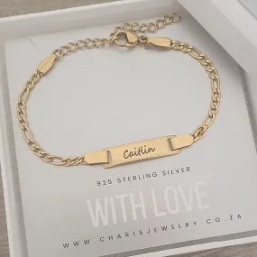 Caitlin Personalized ID Bracelet Gold Stainless Steel, Adjustable Size (READY IN 3 DAYS)