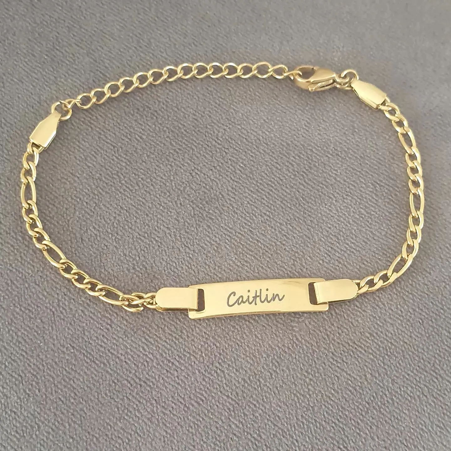 Caitlin Personalized ID Bracelet Gold Stainless Steel, Adjustable Size (READY IN 3 DAYS)