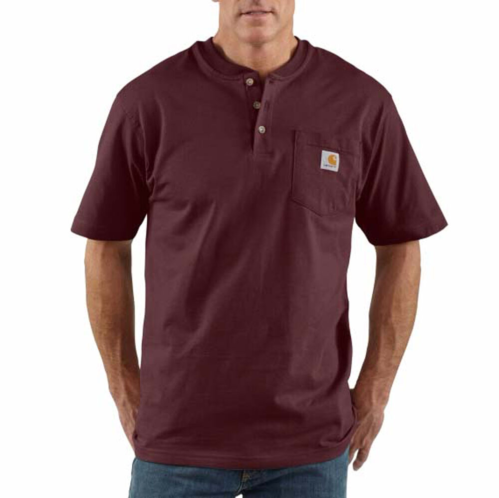 Carhartt Men's Workwear Pocket Short Sleeve Henley Shirt in Port