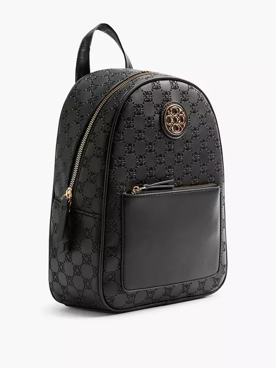 Catwalk  Black Monogram Embossed Backpack with Metallic Detail