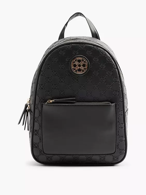 Catwalk  Black Monogram Embossed Backpack with Metallic Detail