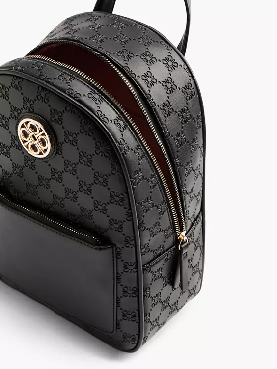 Catwalk  Black Monogram Embossed Backpack with Metallic Detail