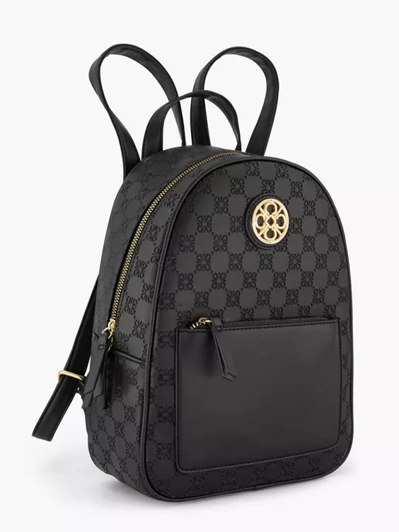 Catwalk  Black Monogram Embossed Backpack with Metallic Detail