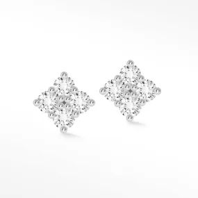 Clover 18k White Gold Diamond Push Back Stud Earrings