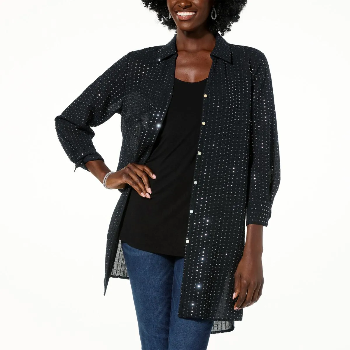      Colleen Lopez Button-Front Sequin Tunic     