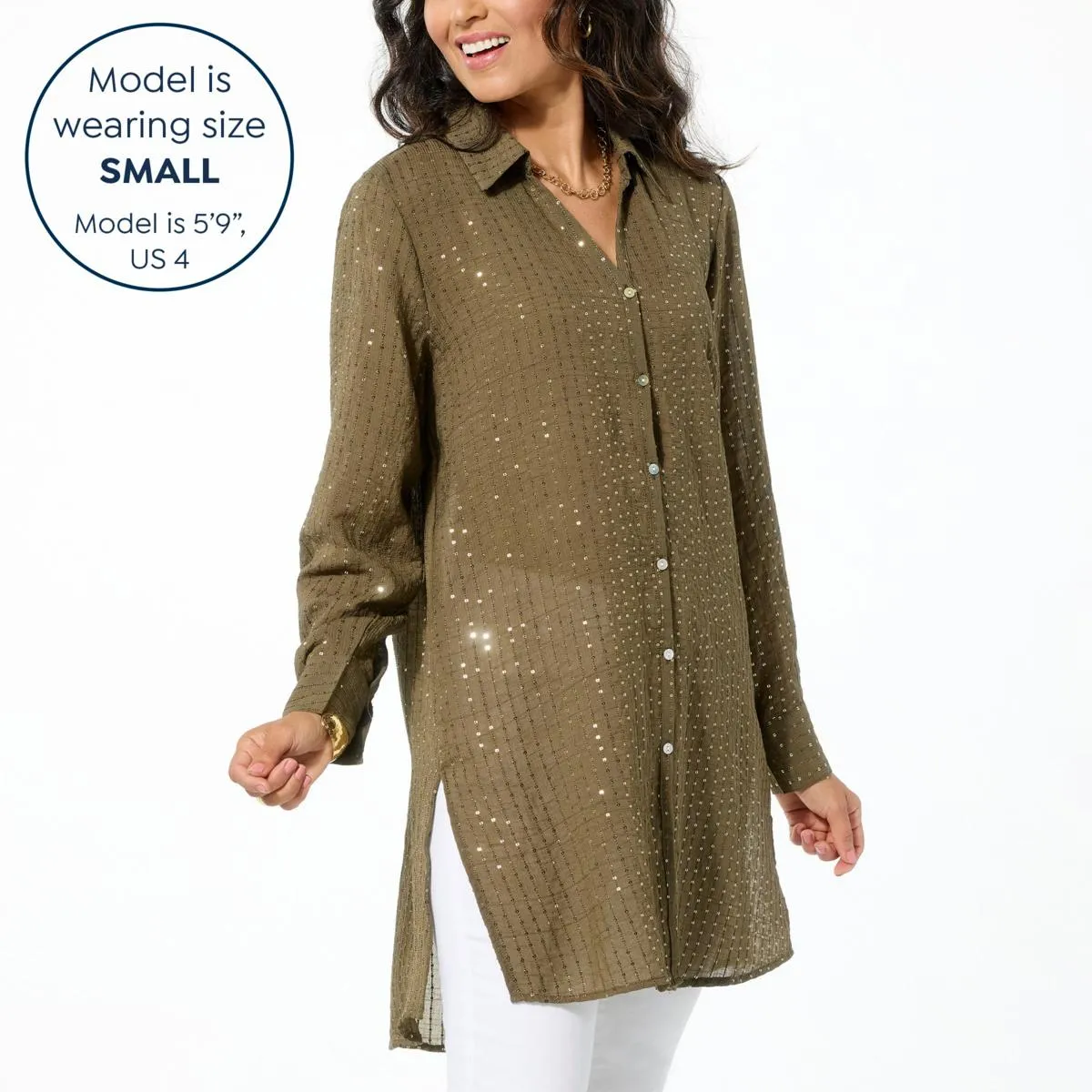      Colleen Lopez Button-Front Sequin Tunic     