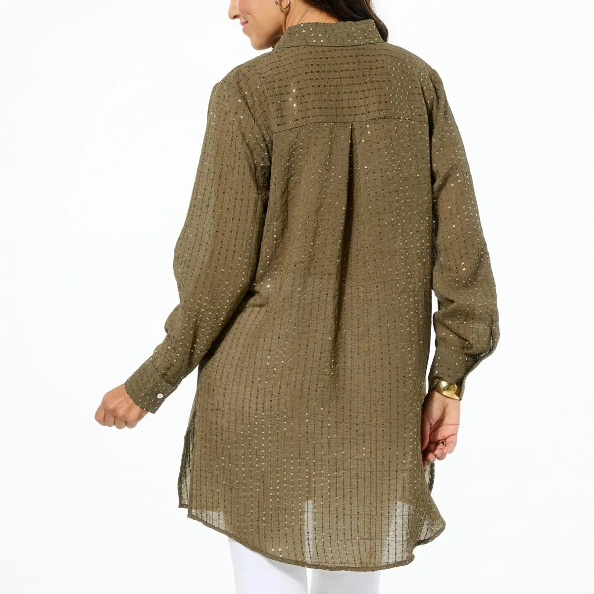      Colleen Lopez Button-Front Sequin Tunic     