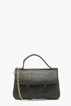 Croc Pu Buckle Flap Cross Body Bag