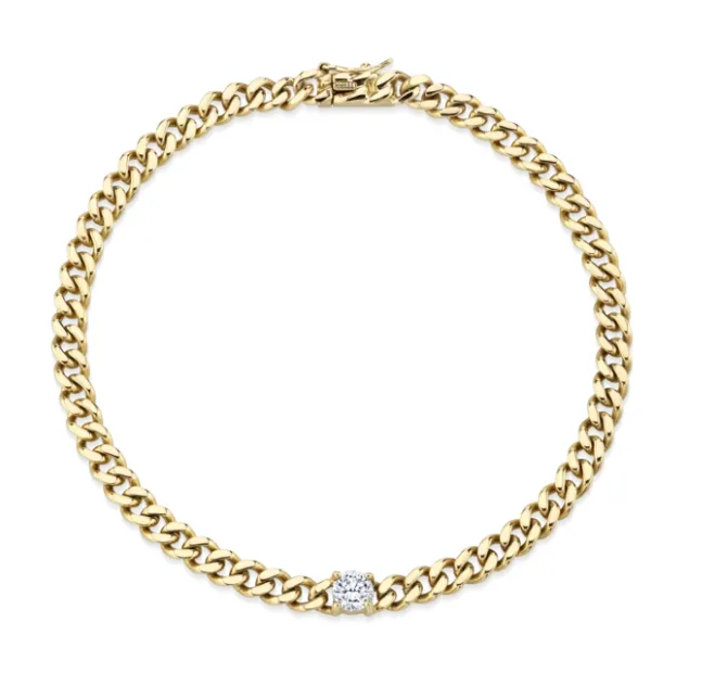 CUBAN LINK BRACELET WITH ROUND DIAMOND CENTER