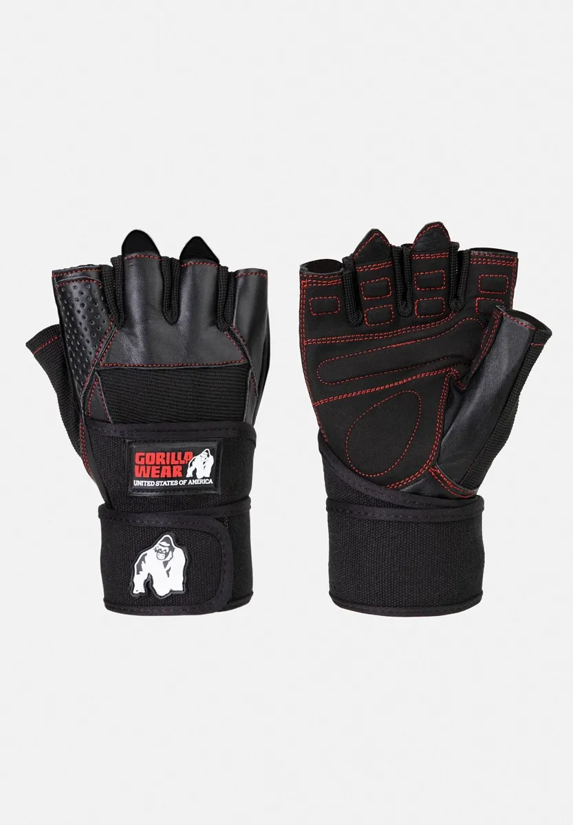 Dallas Wrist Wraps Gloves - Black/Red Stitched - 3XL Gorilla Wear