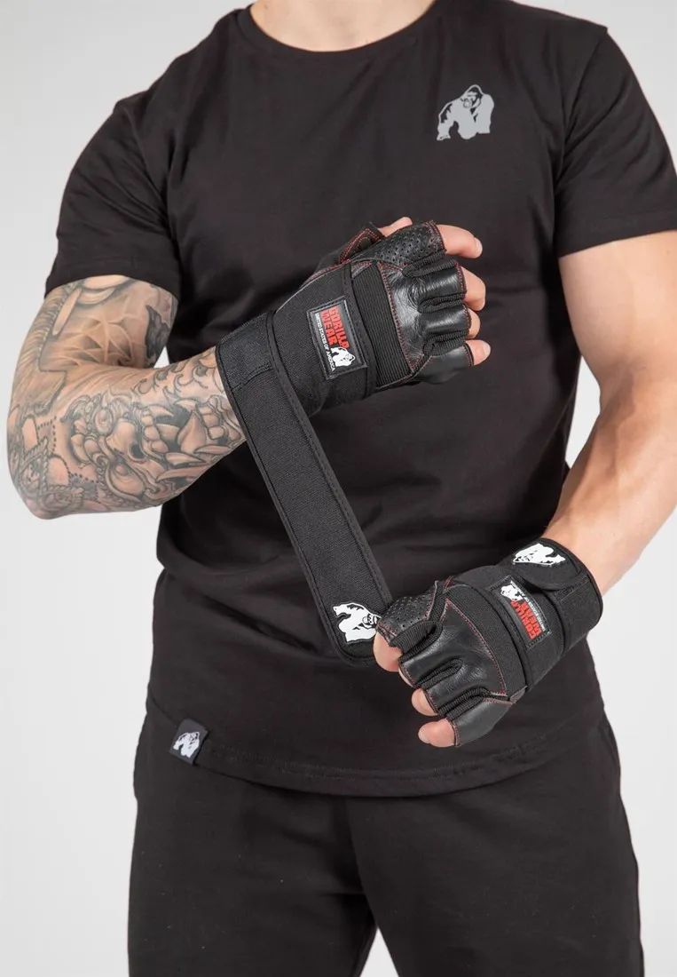 Dallas Wrist Wraps Gloves - Black/Red Stitched - 3XL Gorilla Wear