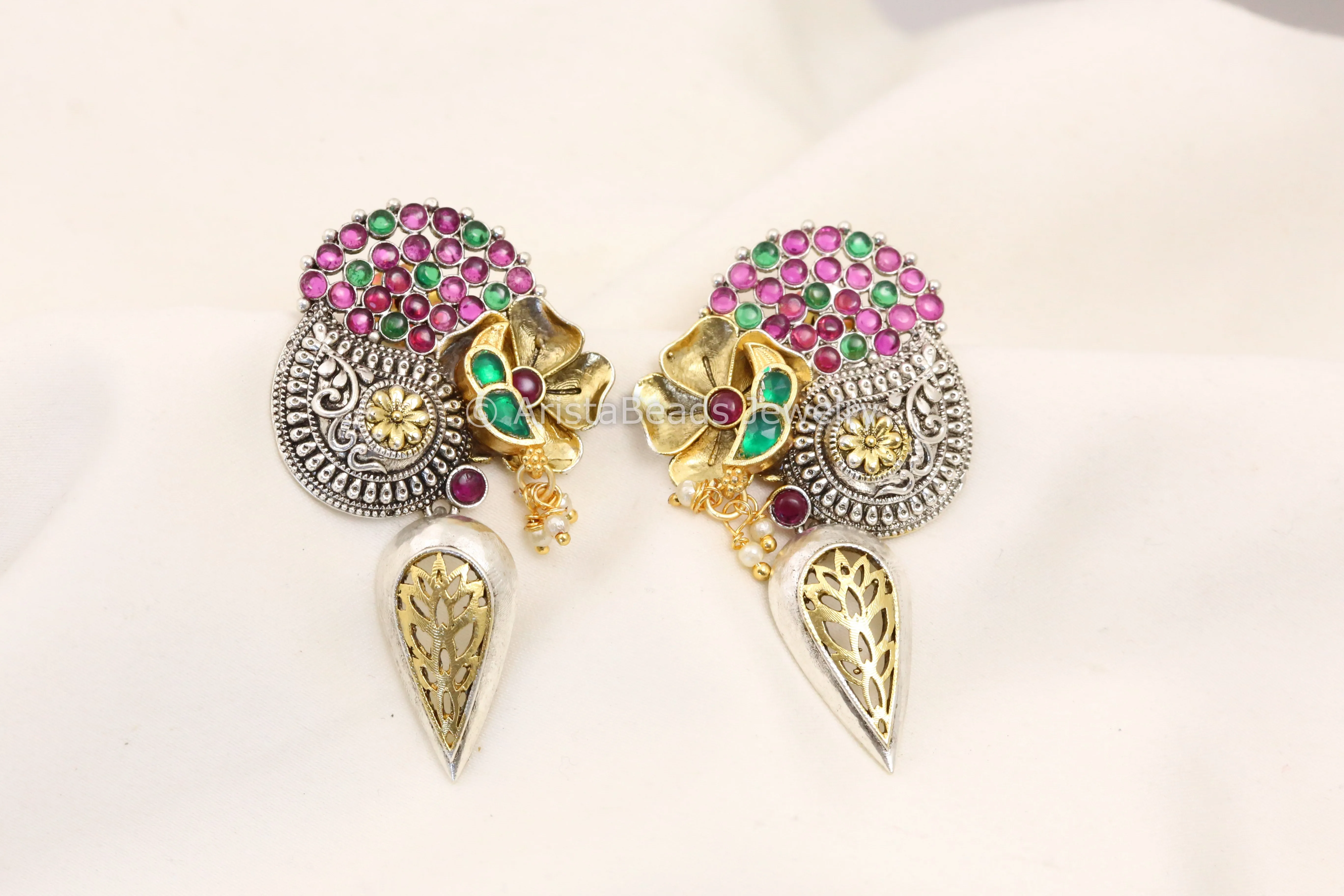 Dual Tone Kemp Stones & Pachi Kundan Earrings