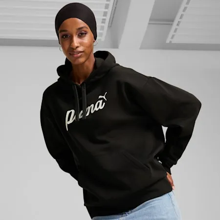 ESS+ Script Women's Hoodie | PUMA Black-white rubber | PUMA New Arrivals | PUMA 