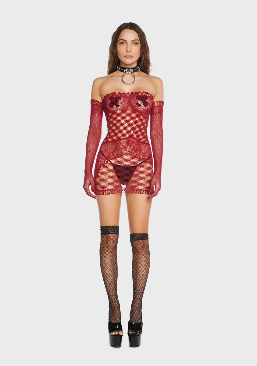 Finally Playtime Bodystocking Dress With Gloves-