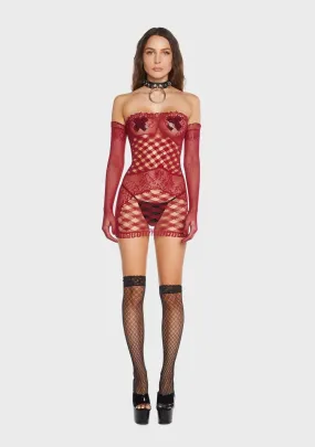 Finally Playtime Bodystocking Dress With Gloves-